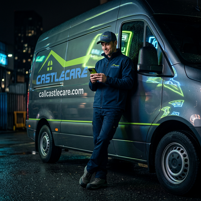 CastleCare provider standing by a service van